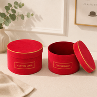 Caja Redonda de Terciopelo Rojo Personalizada con Borde Dorado, Cajas de Regalo Redondas de Lujo con Logotipo Personalizado para Empaque de Chocolate y Cosméticos