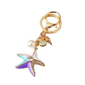 Luxury Pearl Shell Starfish Keychain Bling Diamond Pendant with Sea Shell Beads Fashion <b>Key</b> <b>Ring</b> for Women Gift Ready - Product Image 5