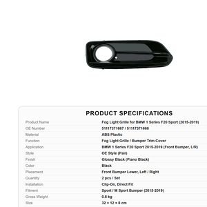 Grille de phare antibrouillard ABS, remplacement direct, pour pare-chocs avant BMW Série 1 F20 LCI Sport Line 2015-2019 - Product Image 2