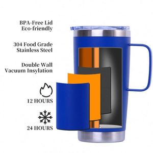 Popular New Design 20oz 20 oz Outdoor Mugs Stainless Steel <b>Thermos</b> Travel Coffee Tumbler with Handle for Car - Product Image 2
