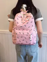 Sac à dos pour ordinateur portable tendance et mignon avec imprimé nœud, fermeture éclair, bretelles réglables, protection pour ordinateur portable, idéal pour la rentrée scolaire