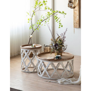 <span class=keywords><strong>Tavolino</strong></span> d'Appoggio Rotondo in <span class=keywords><strong>Legno</strong></span> Stile Vintage Naturalistico Elegante Bianco a Forma <span class=keywords><strong>di</strong></span> <span class=keywords><strong>Ceppo</strong></span> d'Albero - Product Image 1