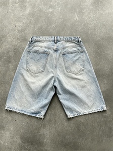 Men's Light <b>Blue</b> Washed Denim Bermuda Shorts High Waist Button Fly Casual Style 100% Cotton Breathable <b>Canvas</b> Fabric - Product Image 2