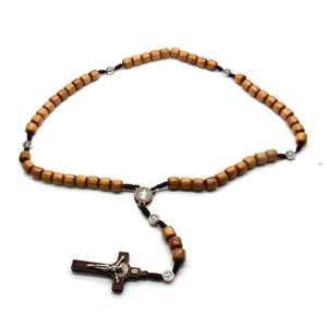 Rosario Católico Religioso Hecho a Mano, Joyería con Crucifijo, Cuentas de Madera, Amuleto de la Virgen María, Colgante de Cruz, Material de Aleación, Inspirado en Jesús - Product Image 4