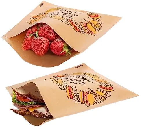 사용자 정의 베이커리 종이 샌드위치 가방 갈색 종이 치료 가방 그리스 방지 크래프트 작은 평면 봉투 쿠키 사탕을위한 호의 가방