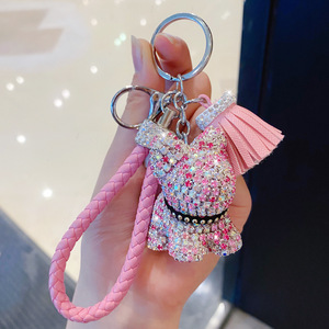 Trẻ em dễ thương Bling Keychain phụ kiện Dog Keychain với PU da dây đeo cổ tay - Product Image 4