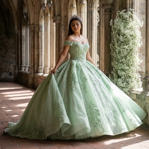 Vestido de Quinceañera Lsany256 Verde Princesa, Vestidos de 16 Años con Apliques de Flores, Cuentas de Cristal y Tul, Vestidos de Fiesta Jancember - Product Image 1