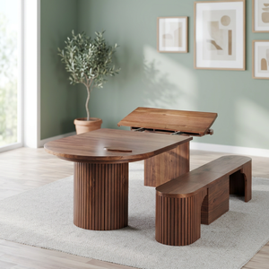Table à manger ovale extensible ergonomique en bois moderne avec banc 4 places, design mid-century pour mobilier de maison et de bureau - Product Image 3