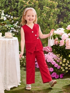 Completo Estivo 2025 per Bambine: Canotta Senza Maniche e Pantaloni con Volant, Set Due Pezzi Casual, Abbigliamento Boutique per Bambini - Product Image 4