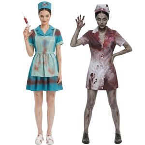 Disfraz de Enfermera Zombi, Vestido Ensangrentado y Delantal, Conjunto de Disfraces con Temática de Terror, para Fiestas de Halloween, Juego de Roles, para Mayores de 14 Años - Product Image 1