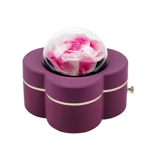 Lucky Clover Eternal Red Double Open Roses Jewelry Gift Box Preserved Real Rose Flowers With Jewelry Box And Acrylic Jewelry Box