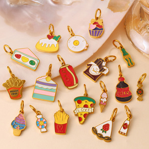 Dijes con forma de comida de aleación de zinc, accesorios de joyería DIY para regalo, juego de dijes colgantes unisex con diseños de pastel, patatas fritas y café - Product Image 2