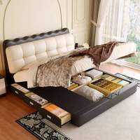 Nouveau lit de chambre à coucher au design simple avec éclairage, prix de gros, excellent confort, blanc et noir, taille Queen, lit double