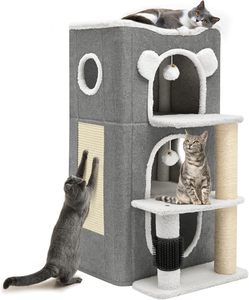 3層キャットハウス、屋内猫用キャットベッド、高速道路の洞窟付きモダンなキャットコンドー、スクラッチ & かゆみポスト、クライミングスタンド - Product Image 1