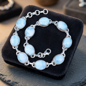 Bracelet chaîne en argent sterling 925 de luxe avec pierre précieuse naturelle Larimar pour un usage quotidien unisexe - Product Image 2