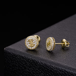 Pendientes para hombre Hip Hop CZ Mossanite Jewelry Round Dollar Iced Out 925 Sterling Silver 14K 18K Gold Plated Men Stud Pendientes - Product Image 2