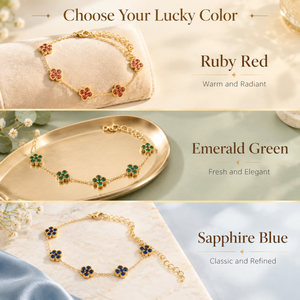 Pulsera de Acero Inoxidable Impermeable y Antideslustre con Trébol, Pulsera con 5 Dijes de Trébol con Incrustaciones de Diamantes de Imitación Brillantes, Chapado en Oro de 18K - Product Image 3