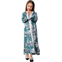 Nouvelle Robe d'été 2026 pour Enfants et Femmes, Imprimée Verte, Style Dubaï, pour Enfants Moyens et Grands, Collection Parent-Enfant