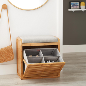Cheap Door Entryway Comfy <strong>Padded</strong> <strong>Bench</strong> Shoe Cabinet Bamboo Shoe Rack <strong>Bench</strong> - Product Image 6