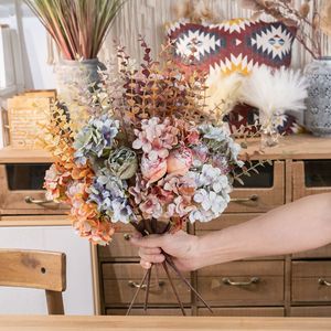 Bouquet d'hortensias artificiels en fleurs de cerisier, rose, orange, bleu, décoration de mariage, style INS, artisanat - Product Image 2