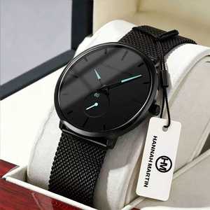 Reloj de Lujo para Hombre, Diseño Minimalista Hueco Tallado, Correa de Malla Negra, Reloj de Pulsera de Cuarzo para Negocios <span class=keywords><strong>y</strong></span> Moda - Product Image 2