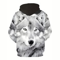 Sudadera con Capucha para Hombre, Estilo Urbano, Estampado de Huellas de Lobo, Impresión 3D, 300 g/m², Cálida, Informal, Holgada, con Cordón Ajustable