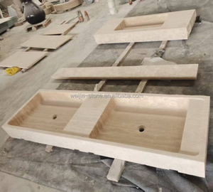 Blocs de travertin léger Blocs de travertin beige pour salle de bain comptoir de cuisine <span class=keywords><strong>lavabo</strong></span> <span class=keywords><strong>lavabo</strong></span> éviers de vanité - Product Image 3