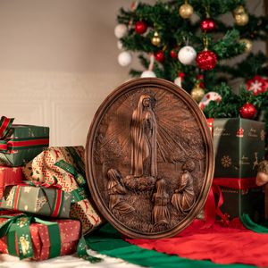 Hecho a mano Nuestra Señora Fátima Talla de madera Arte colgante de pared religiosa Virgen María para Iglesia Home Deco Tipo de muebles de <span class=keywords><strong>teatro</strong></span> - Product Image 6