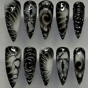 Faux ongles longs en forme d'amande pour Halloween, 24 pièces, pré-faits, réutilisables, pour manucure, pour fête cosplay, style DIY - Product Image 1