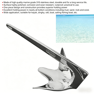 Ancre de bateau robuste Bruce avec griffe, 4,4 lb (2 kg), en acier inoxydable 316, pour bateaux de 15 à 22 pieds, accessoires marins, forte puissance de maintien - Product Image 4
