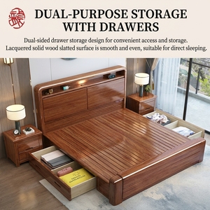 Modern Solid Wood Wall <b>Bed</b> With Platform Design King <b>Size</b> Large Drawer Storage Walnut for Bedroom Y-004 This Solid Wood <b>Bed</b> Fram - Product Image 6