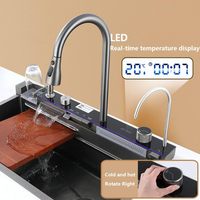 Évier de cuisine en acier inoxydable 304, couleur gris canon, lave-gobelet, cascade Raindance, multifonctionnel, grand bol