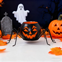 Support de bougie en métal pour bougie chauffe-plat, motif araignée et citrouille d'Halloween, avec visage effrayant, ornement de table pour fête, décoration de maison