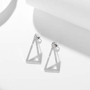 Boucles d'oreilles géométriques en argent pur plaqué or, avec pierres de silicone triangulaires, style mode - Product Image 2