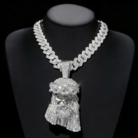 Pendentif Tête de Jésus en Strass, Chaîne Cubaine Iced Out, Bijoux de Mode Hip Hop Streetwear Audacieux pour Hommes, Vente en Gros, Collier pour Hommes