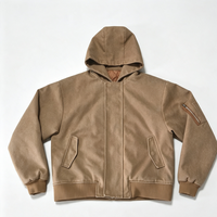 Blouson Bomber Homme Personnalisé en Toile Lavée à Capuche Superposée, Doublure Matelassée Kaki, Poches Zippées, Vêtement d'Extérieur Streetwear Automne, Vente en Gros