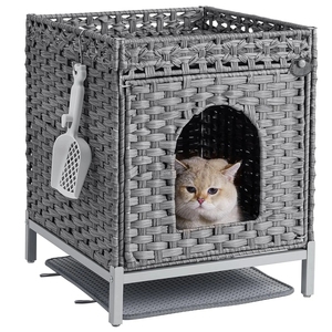 Casa de gatito interior tejida a mano, cómoda cesta de almacenamiento, cama para gatos, cueva de ratán para gatos, cubo para mascotas, casas para mascotas, caja de arena oculta - Product Image 3