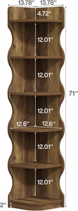 <strong>Tall</strong> <strong>Narrow</strong> 6-Tier Corner Storage <strong>Shelf</strong>, Rustic Bookcase for Living Room &amp; Small Spaces - Product Image 2