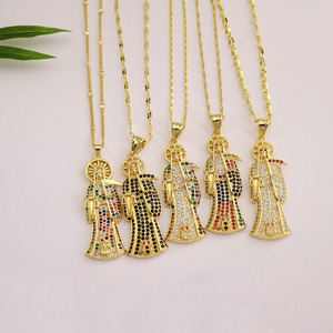 Collar Religioso Católico con Amuleto de Santa <span class=keywords><strong>Muerte</strong></span>, Chapado <span class=keywords><strong>en</strong></span> Oro de 18K, con Circonitas Cúbicas, Cadena de Santería - Product Image 3