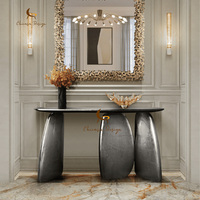 Table console en marbre doré brillant de luxe sur mesure avec pieds en acier inoxydable pour villa, salon, hôtel, mobilier de maison