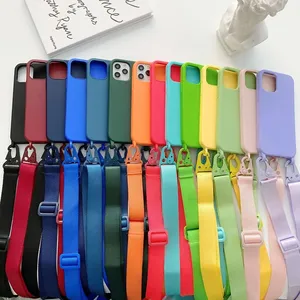 เคสโทรศัพท์ซิลิโคนแบบเรียบพร้อมสายคล้องคอปรับแต่งโลโก้ได้ สำหรับรุ่น 12/13/Mini/14/15/16 17 Pro Max/X/XR/XS - Product Image 6
