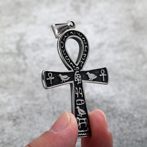 Collar con Colgante de Cruz Ankh de Acero Inoxidable Personalizado, Hieroglíficos Egipcios, Joyería Egipcia Antigua, Amuleto Gótico Retro para Hombre, Regalo - Product Image 3