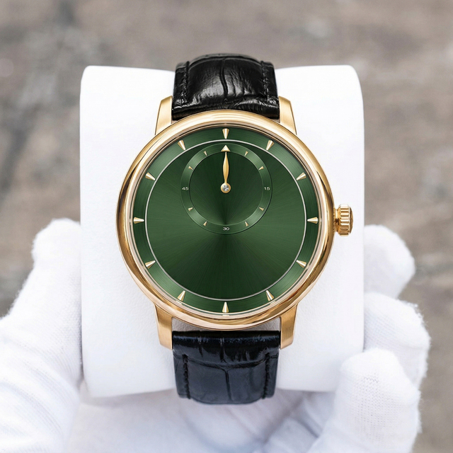 Extravagant Minimalist Green dials Leather Wristwatch Mechanical Automatic Wandering Watches Logo Custom Manufacturer Wholesale