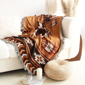 Plaid de style distinctif à motif de dessin animé, fond orange, 130x160cm, en coton et polyester, avec franges, pour canapé, lit, camping, pique-nique et extérieur - Product Image 2