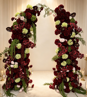 Fleurs Artificielles pour Décoration de Mariage : Ensemble Colonne Florale en Soie Bordeaux pour Arche, Accessoires de Scène pour Cérémonie et Fête