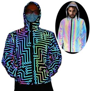 Chaquetas reflectantes de Color neón <span class=keywords><strong>para</strong></span> hombre, abrigo cortavientos con capucha y cremallera, <span class=keywords><strong>ropa</strong></span> de baile, <span class=keywords><strong>para</strong></span> correr, motociclista - Product Image 1