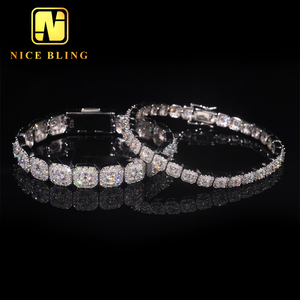 Alta qualità moda Hip Hop <span class=keywords><strong>925</strong></span> Sterling Silver 6mm 10mm Moissanite Cluster Tennis catena bracciale cubano - Product Image 3