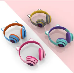 SNHALSAR CT-66 2020 Cat Ear LED Music MP3 FM Noise Cancelling Kids Wireless Headphones for Kids