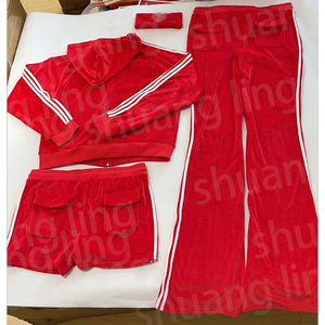 品牌Dupe高品质女性丝绒条纹运动服定制标志休闲丝绒运动服夹克和裤子2件套女装 - Product Image 3