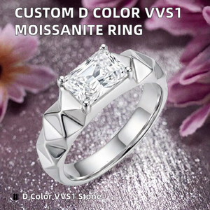 Anillo de Compromiso de Moissanita, Color D, VVS1, Corte Brillante, Piedra Principal AAAAA, Detalles de Circonita, Plata de Ley 925, Chapado en Oro de 14K - Product Image 2